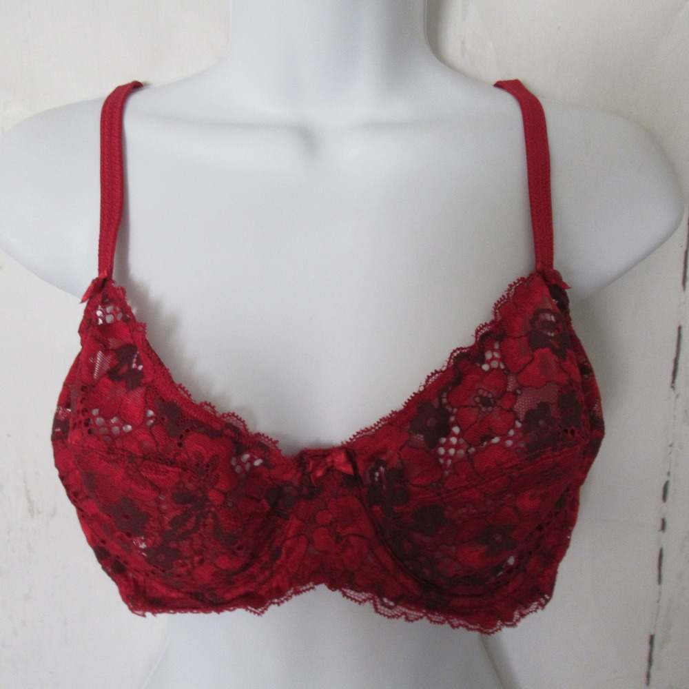 Adore Me Bra 38C Red Lace Underwire Back Closure